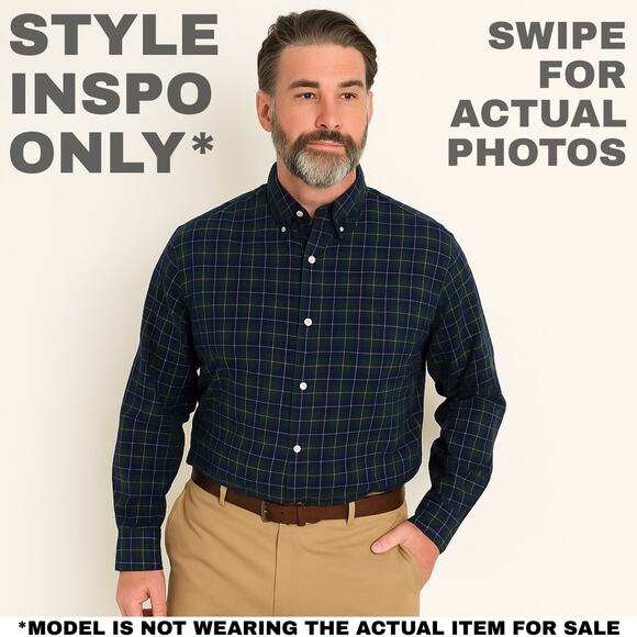 Ralph Lauren Men’s  Large Blue & Green Plaid Buttondown Shirt [0064] - Picture 2 of 9